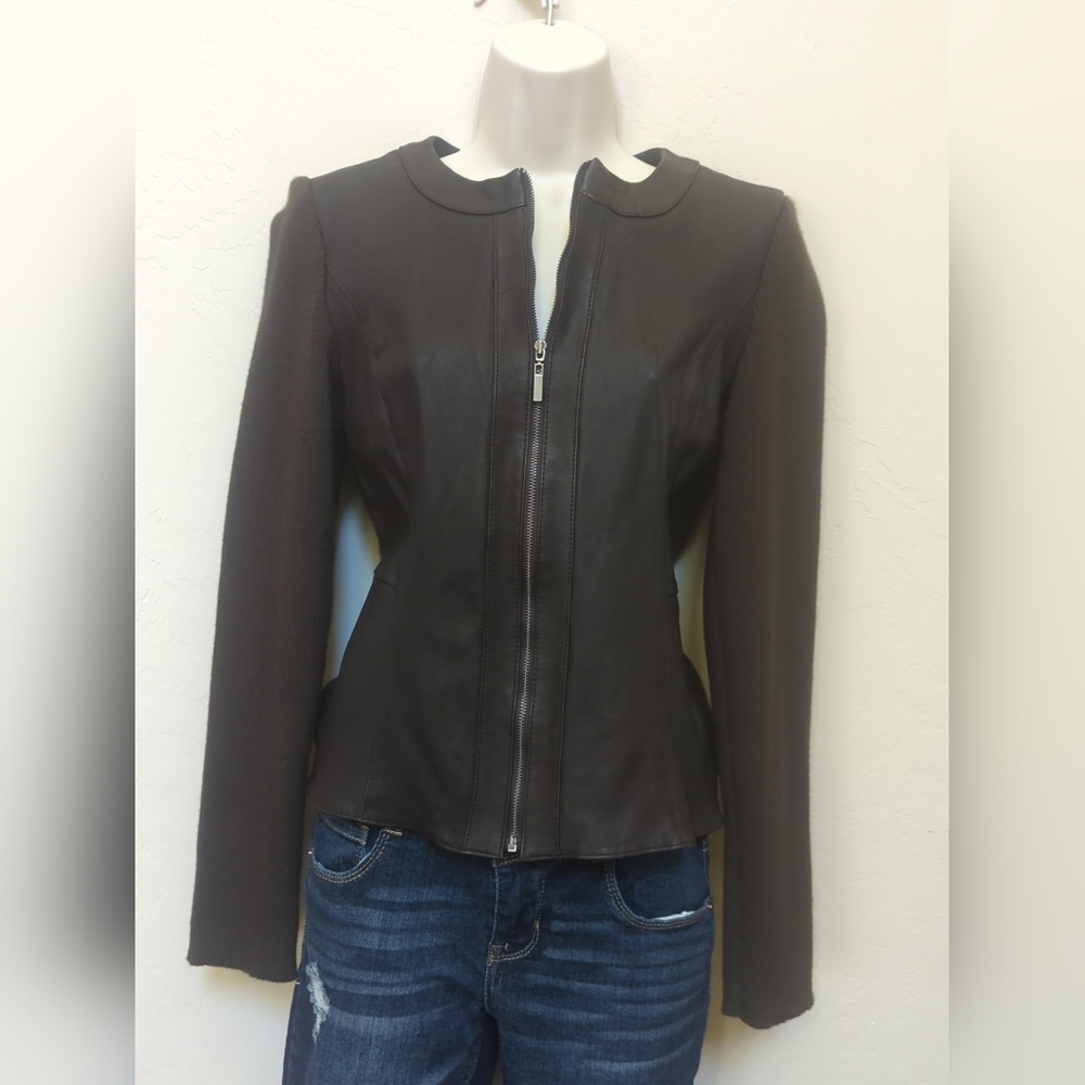 Vintage Jaclyn Smith Lesther Knit Moto Short Jacket Sz S/C  Brown Zip Closure